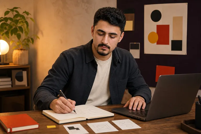 Anas taking notes while working on AI content